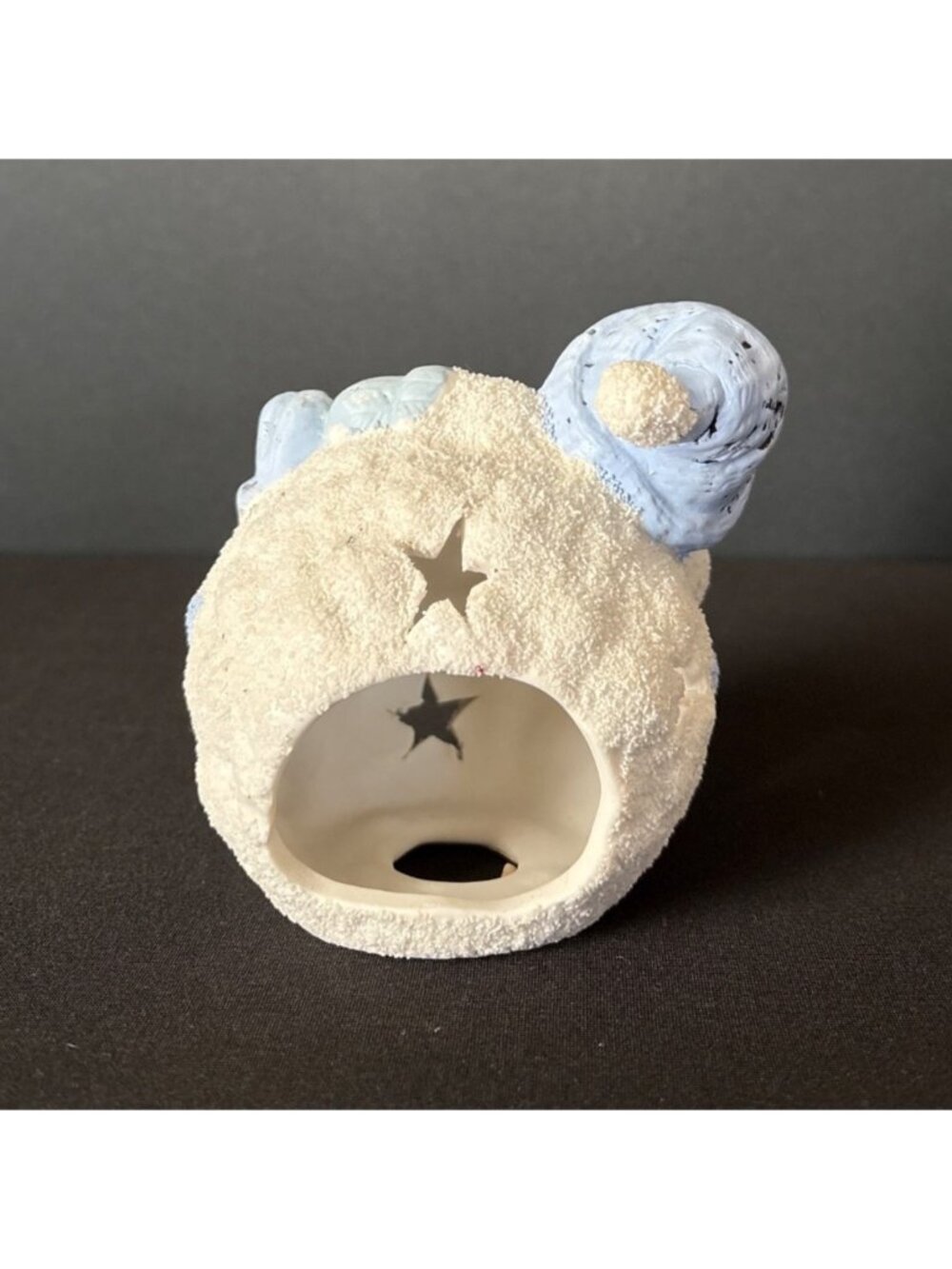 Christmas Snowman Figurine Tea Light Candle Holder Joy Winter Blue White 4" - Picture 7 of 11